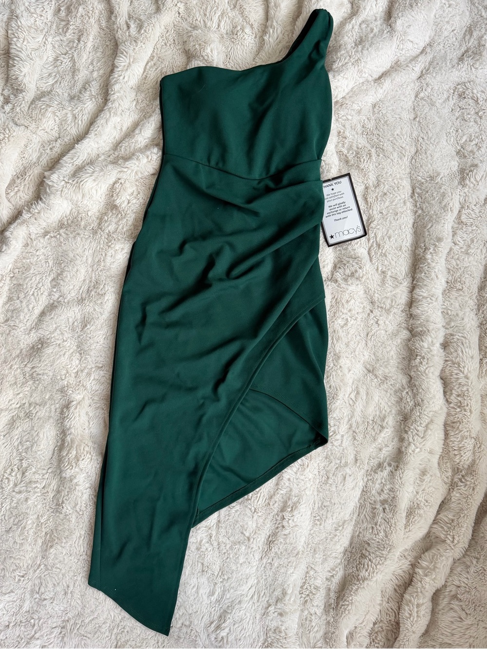 Emerald Sundae One-Shoulder Emerald Dress with Asymmetric Hem